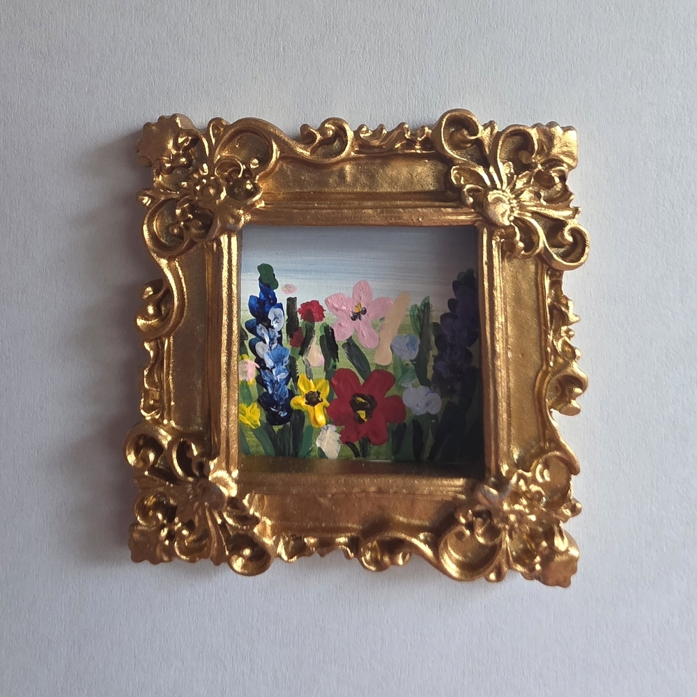 Micro Minature Acrylic Painting Floral Flowers Framed Original Art